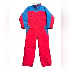 Vintage 80’s Retro Hot Pink Blue Snow Bunny Skisuit Sz 14 Fits Womens Small-Med
